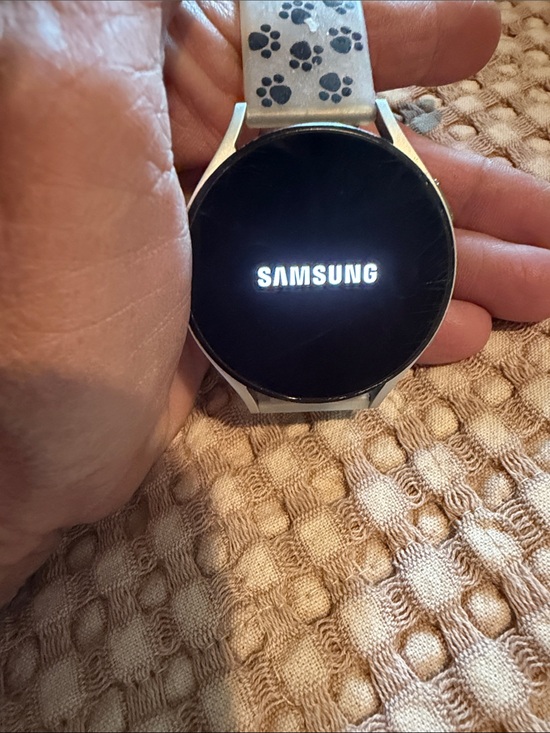 Samsung Other - Samsung Silver Smartwatch with White Paw-Print Band